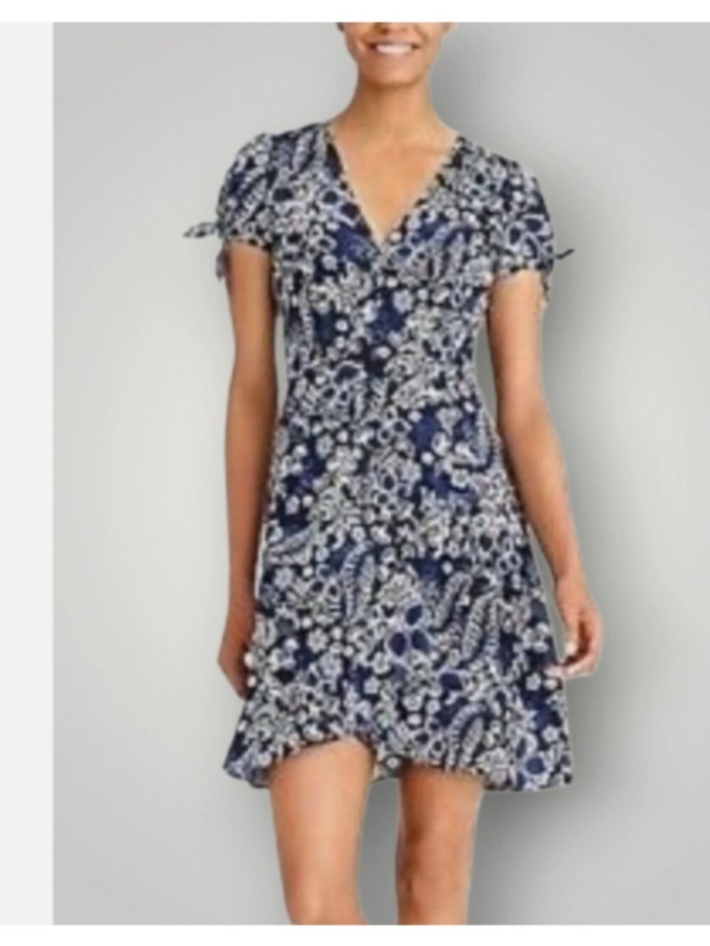 J. Crew Navy Floral V-Neck Mini Dress size 8 NWT